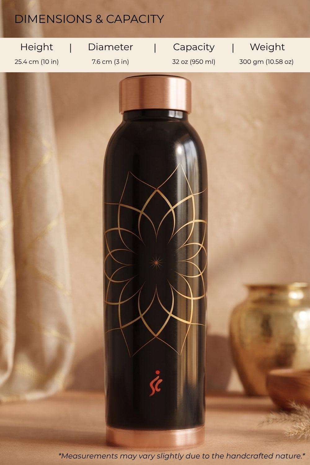 Padma  Pure Copper Water Bottle, 1 Litre